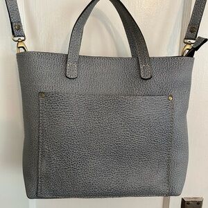 Portland Leather Medium Crossbody Tote with Pebbled Texture in Fog.